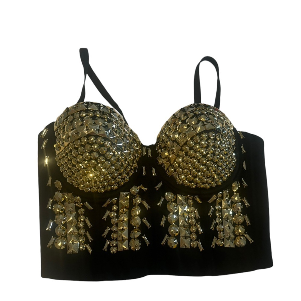 Fashion Nova Black and Gold Corset Adjustable Strap Party Club Dance Wear size S